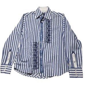 English Laundry Mens Blue White Striped Embroidered Button Down Shirt Large L
